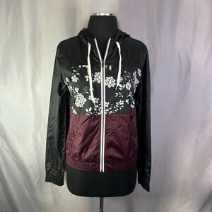 Empyre Windbreaker Jacket Womens Medium Multicolor Floral Hooded Full Zip Skater